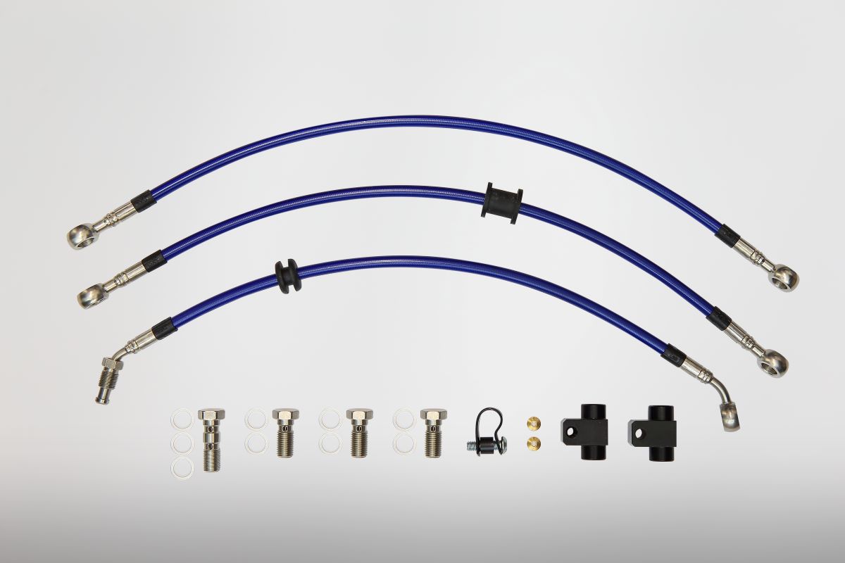 ZX-10R メッシュ ブレーキホース フロント クリア ステンレス スウェッジライン メッシュブレーキホース トライピース 中間分割3本 ZX-10R 11-15 ABS専用 ZX-10R メッシュ ブレーキホース フロント 30cmロング クリア ブルー